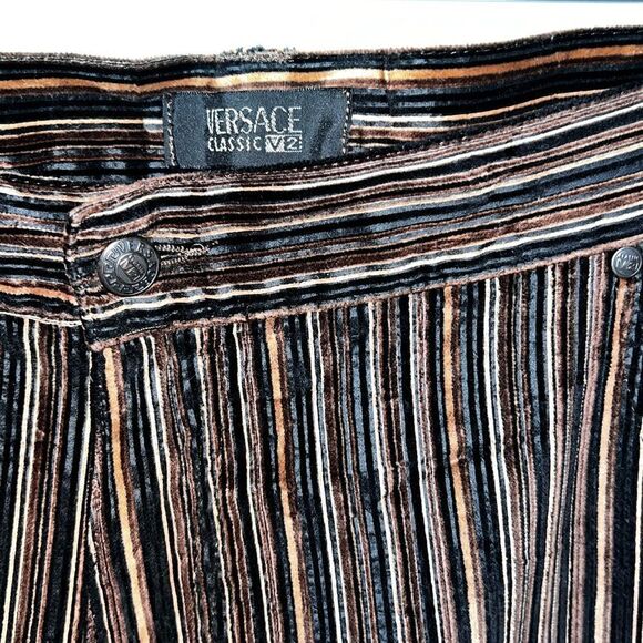 NWOT Versace Classic V2 Mens Brown Black Pinstriped Corduroy Pants Sz 44 W 34 L - Picture 3 of 7